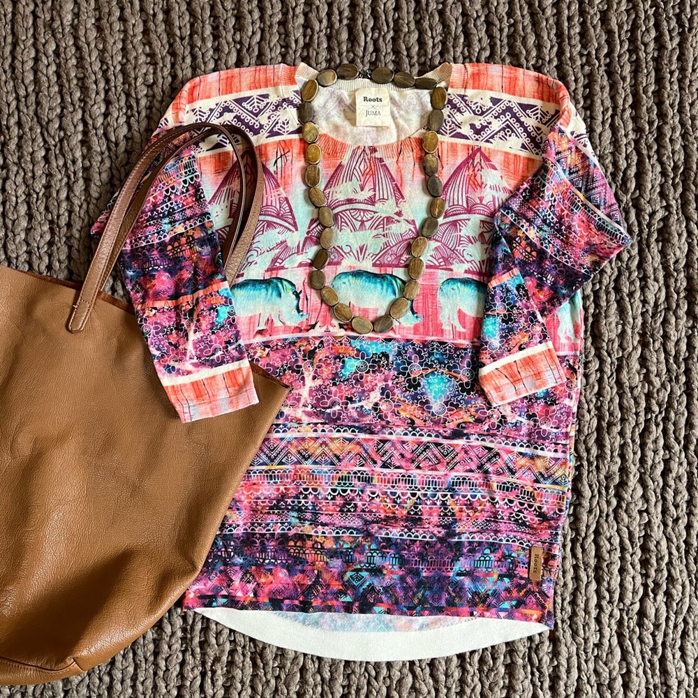 🐘 Roots x JUMA Colourful Boho Collaboration Patterned Lightweight Sweater